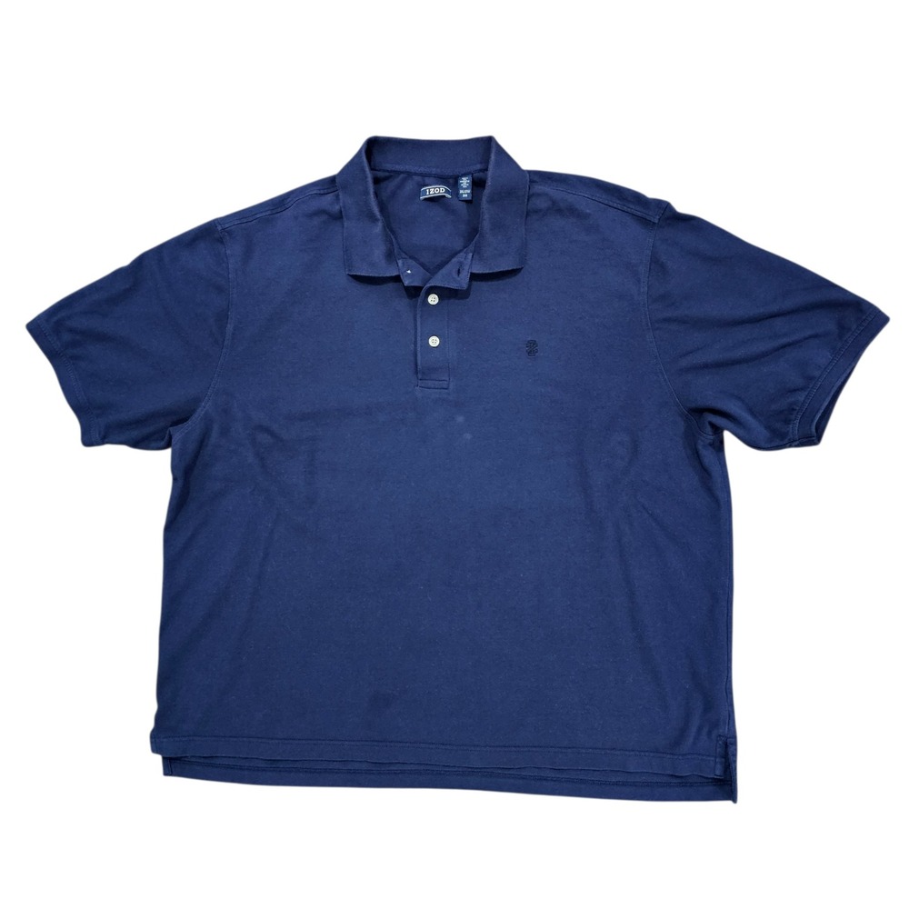IZOD Polo Shirt Mens 2XL Navy Blue Solid‎ Short Sleeve Pique Cotton Logo Casual